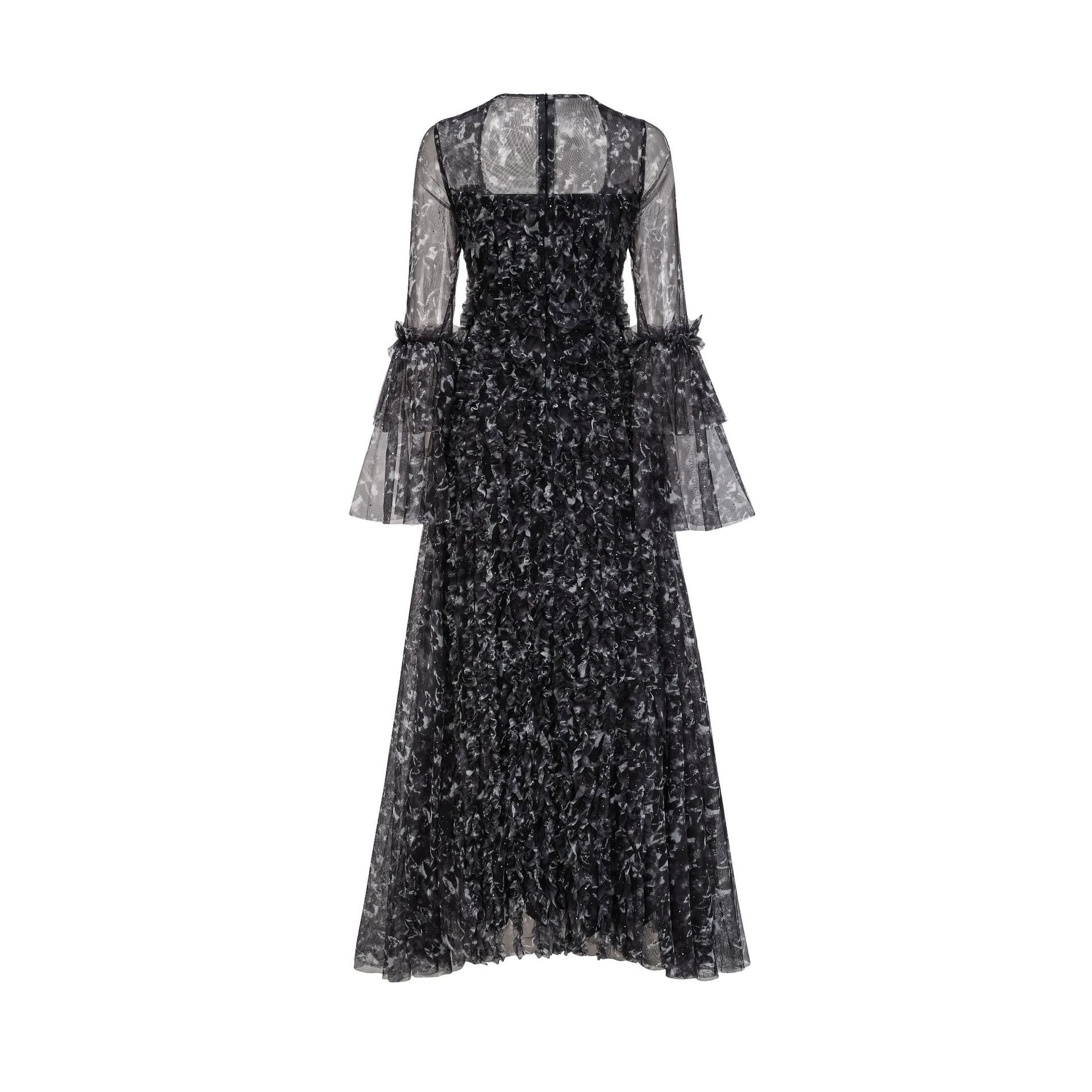 Fresh and Sweet Print U-neck Horn Sleeve Shiny Dress Women's Dress Women's Clothing XL black