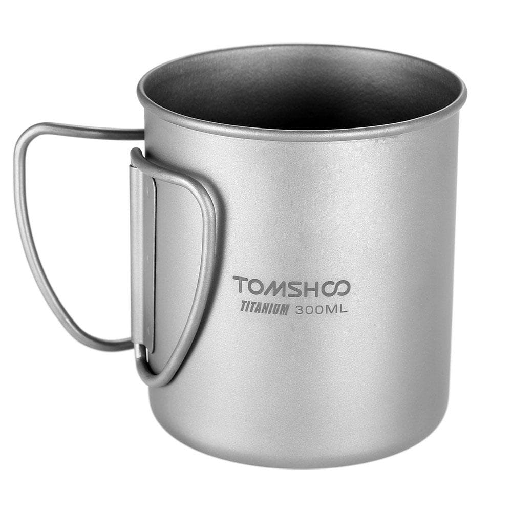 TOMSHOO Titanium Cup Outdoor Portable Camping Picnic Water Cup Mug with Foldable Handle 300ml