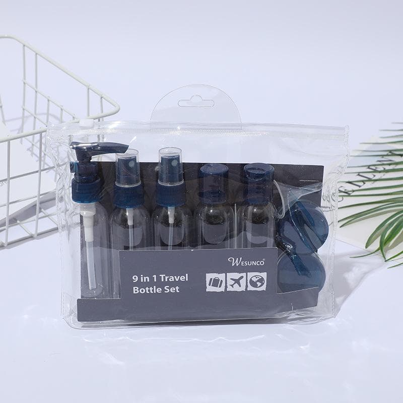 9Pcs Refillable Travel Bottle Set Dispensing Spray Lotion Shower Gel Essence Shampoo Cosmetic Empty Container Makeup Storage