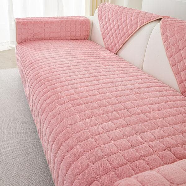 Solid Color Non-slip Sofa Cover Thicken Soft Plush Sofa Cushion Towel for Living Room Furniture Decor Slipcovers Couch Covers 110x160cm 1pc pink