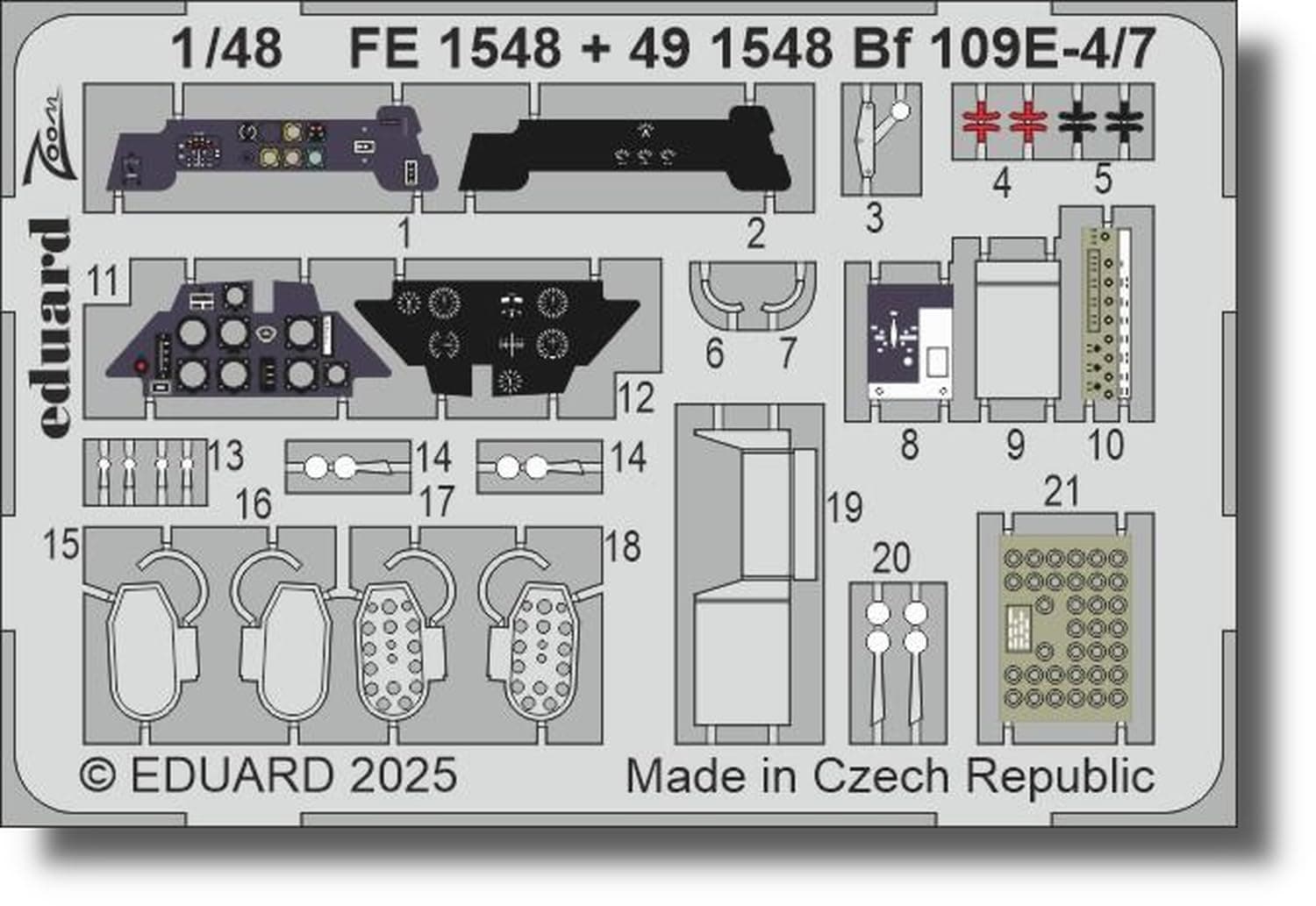 Eduard Zoom Etching Parts Plastic Model Kit Parts EDUFE1548 1/48 Bf109E-4/7 (for Tamiya) (Airplane)