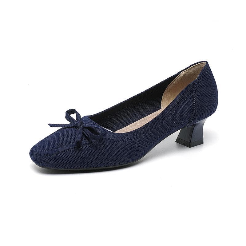 Women's Pumps Chunky Heels Square Toe Shoes Knit Comfortable Low Block Heels for Women Casual Slip On Work Shoes Dress Classic Walk Office Shoes 39