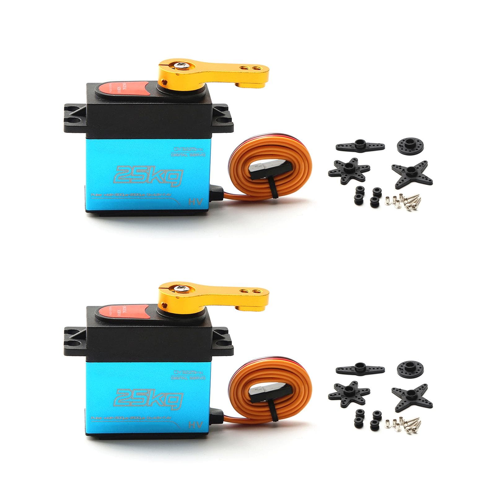 4pcs Digital Servo 25kg High Torque 180 degrees Stainless Steel Gear Servo for 1/8 1/10 Remote Control Car 2pcs blue