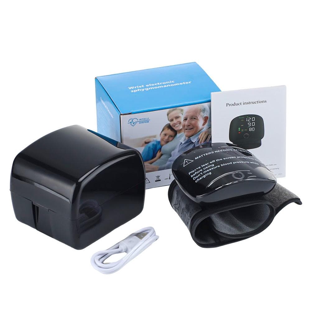 Rechargeable Wrist Blood Pressure Monitor Voice Smart Touch LED Screen Digital Automatic Blood Pressure Monitor BP Pulse Sphygmomanometer Heart Rate black