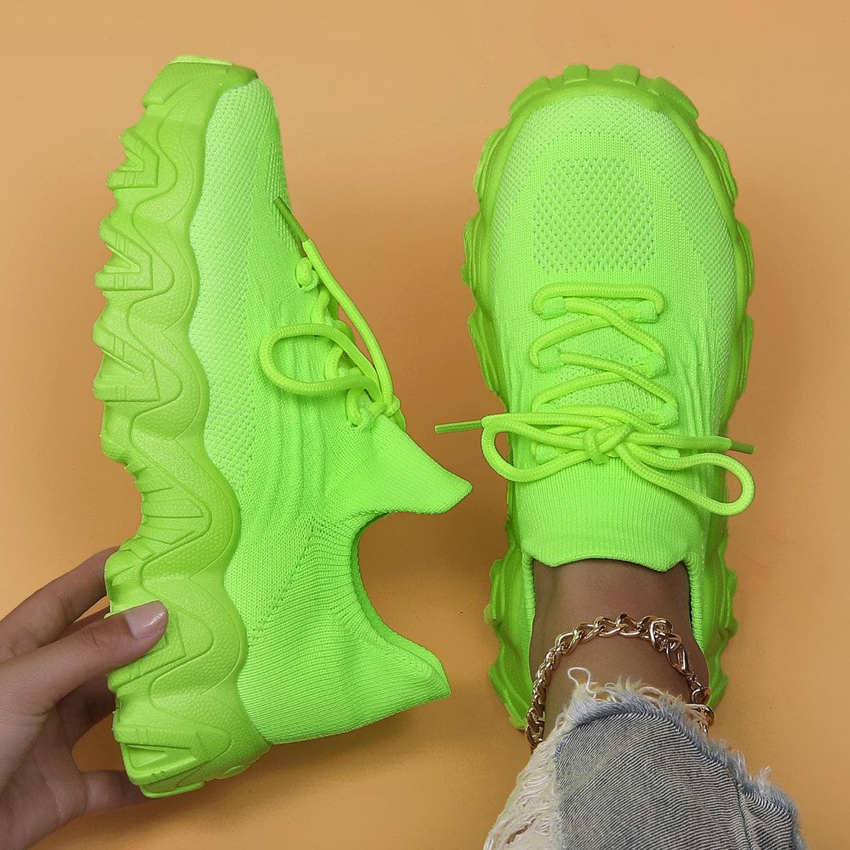 Platform White Shoes Women's New Ins Fashionable Autumn Versatile Muffin Lightweight Casual Sports Height Increasing Insole Women's Shoes 38 light green