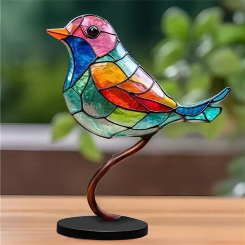 Acrylic Birds Decorative Ornaments on Branch Ornaments Bird Group Seriesf or Home Office Decorations 5styles one bird multicolour