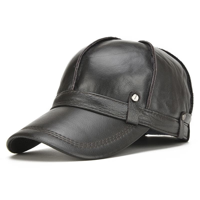 [NORTHWOOD]Cowhide Genuine Leather Baseball Cap Men Winter Mens Snapback Winter Trucker Cap Dad Hat 56-60cm black