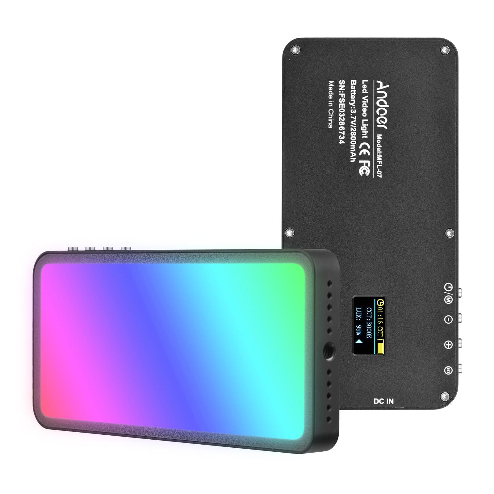 Andoer RGB LED Video Light Portable Light Panel 3000K-6500K Dimmable Brightness 30 Special Effects black