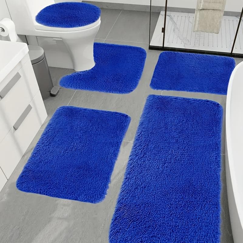 Super Soft 5pcs Bathroom Rug Set - Absorbent Microfiber, Non-Slip, Includes U-Shape Contour Rug and Area Rug - Perfect Home Decor, Hand Washable A SET