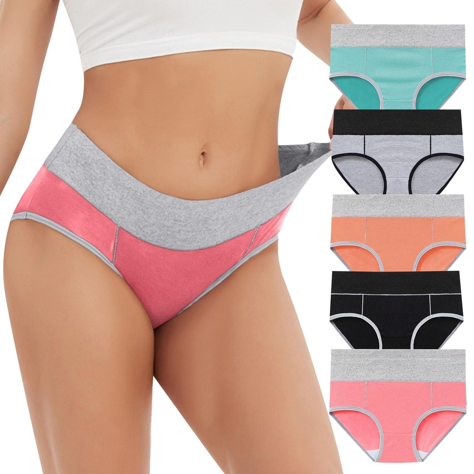5PC Women's Large Color Cotton High Waist Pants With Raised Hips Underwear XL