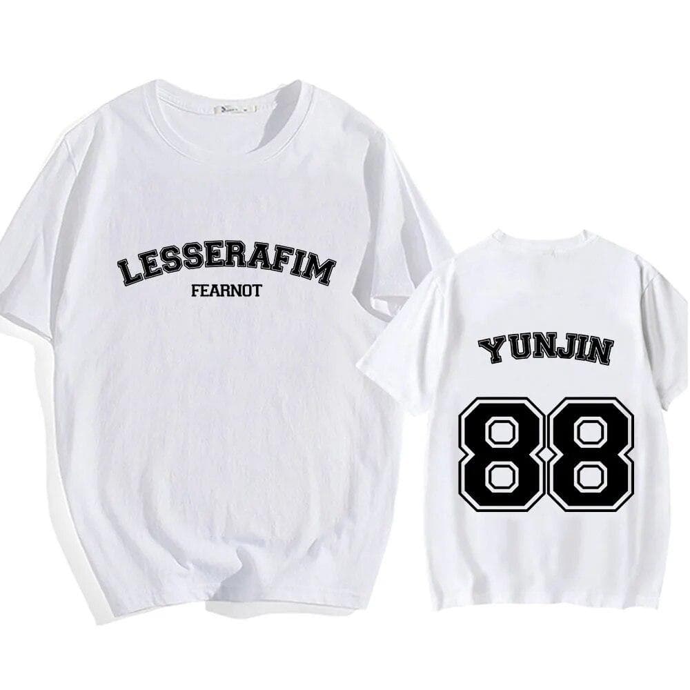 LE SSERAFIM YUNJIN 88 T-shirts for Unisex/Women Cotton Comfortable High Quality Tee-shirt Kpop Band Graphic Printing Tshirts Male M