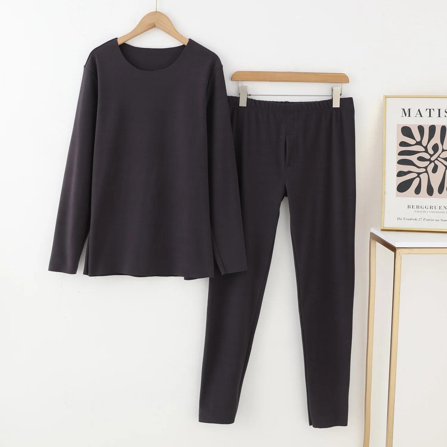 Autumn Winter New Men's Warm Set Pajamas Long Sleeve Long Pants Two Piece Round Neck Double Sided German Velvet Home Fur 2XL