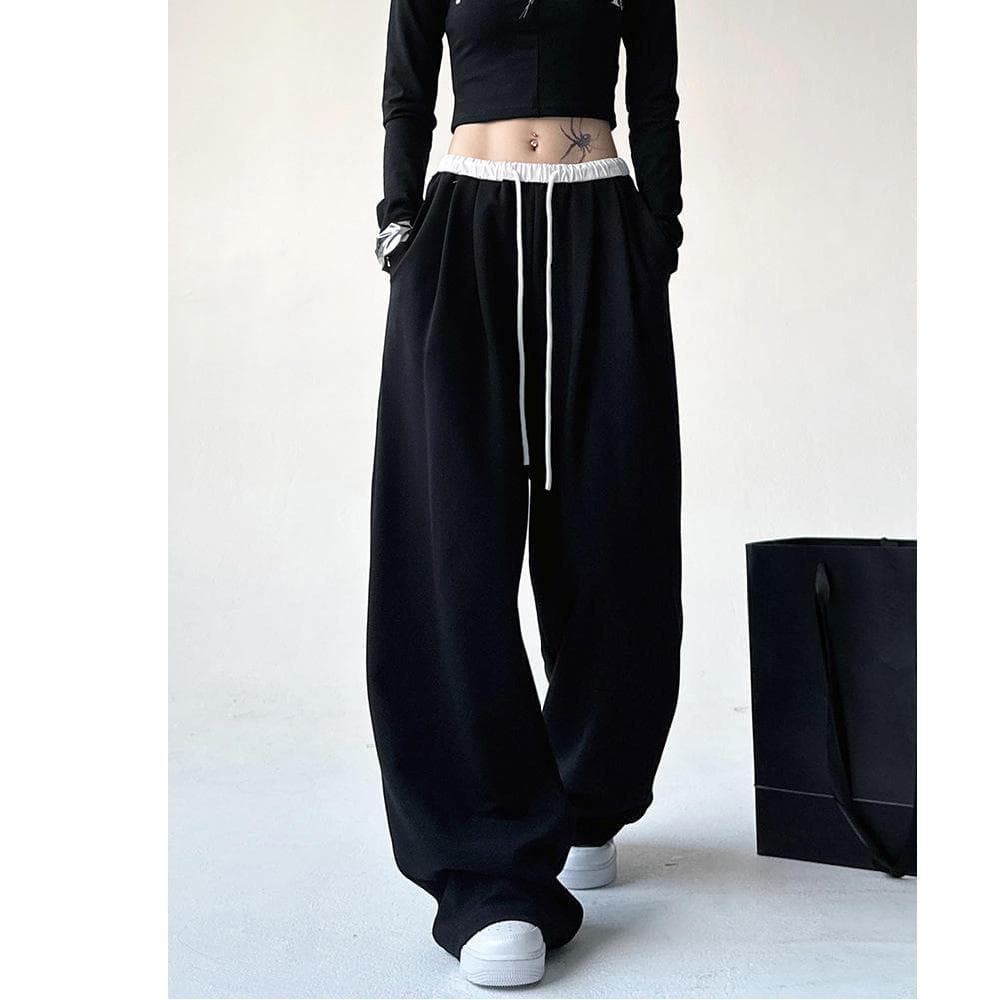 Contrast Color Narrow Version Casual Hoodies Wide-leg Pants Spring and Autumn New High-waist Droop Loose Floor Trousers XXXL