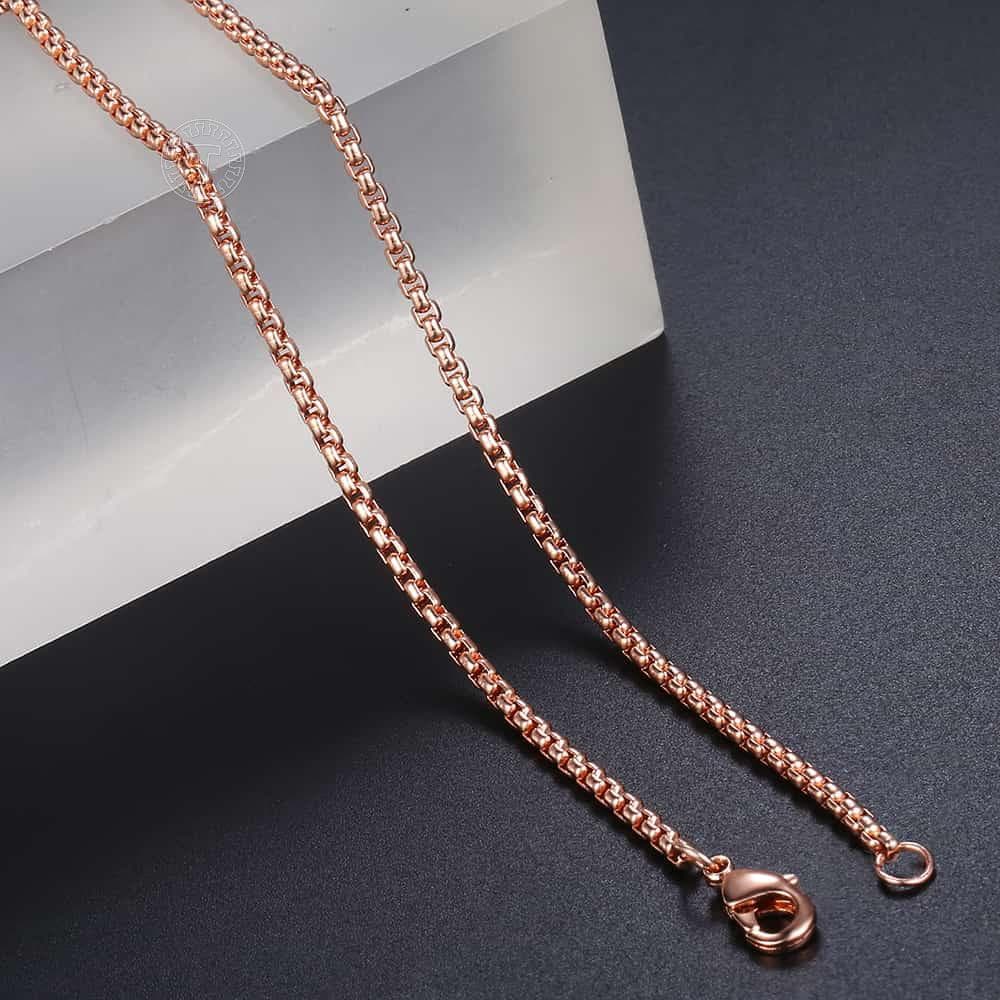 Simple 2mm/3mm Women Round Box Chain Necklaces For Women Men Stainless Steel Never Fade Rose Gold 3mm-70cm gold