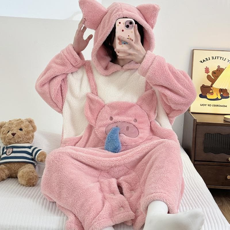 Women’s Pajamas Cartoon Panda Onesies Warm Soft Robes Nightgown Kawaii Animal Cosplay Suit Winter Flannel Homewear Women Cl M