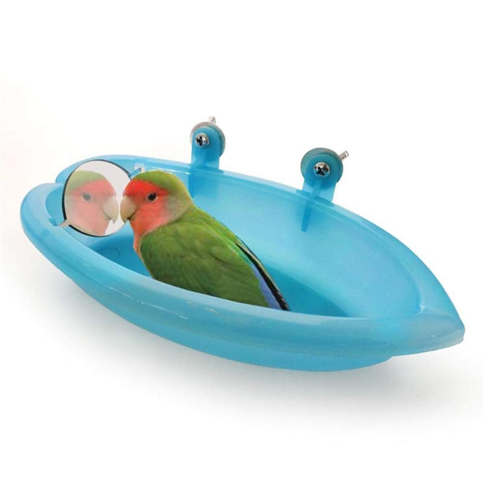 Bird Water Bath Tub For Pet Cage Hanging Bowl Parrot Parakeet Bird Bath+Mirror Birdbath blue