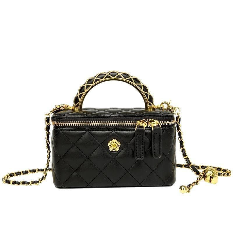 Peel Diamond Chain Box Bag for Women's Spring and Summer Small Fragrance Style One-shoulder Crossbody Hand Bucket Bag black