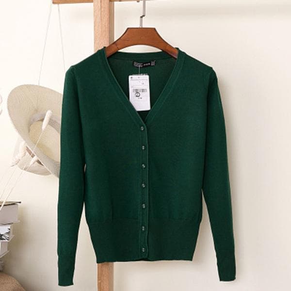 Women Spring and Autumn Casual Long Sleeve Cardigan Knitwear M dark green