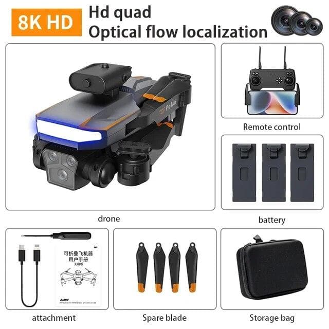 New P18 UAV ESC Dual Camera Brushless Optical Flow Positioning WIFI FPV Fixed Height Obstacle Avoidance RC Drone Quadcopter Children's Toy Gift 8K 3 battery black
