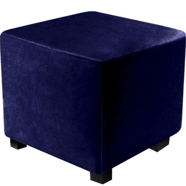 All-inclusive Square Chair Cover Elastic Velvet Footstool Cover 360 Degree Protector Ottoman Cover For Living Room Slipcover Small navy blue