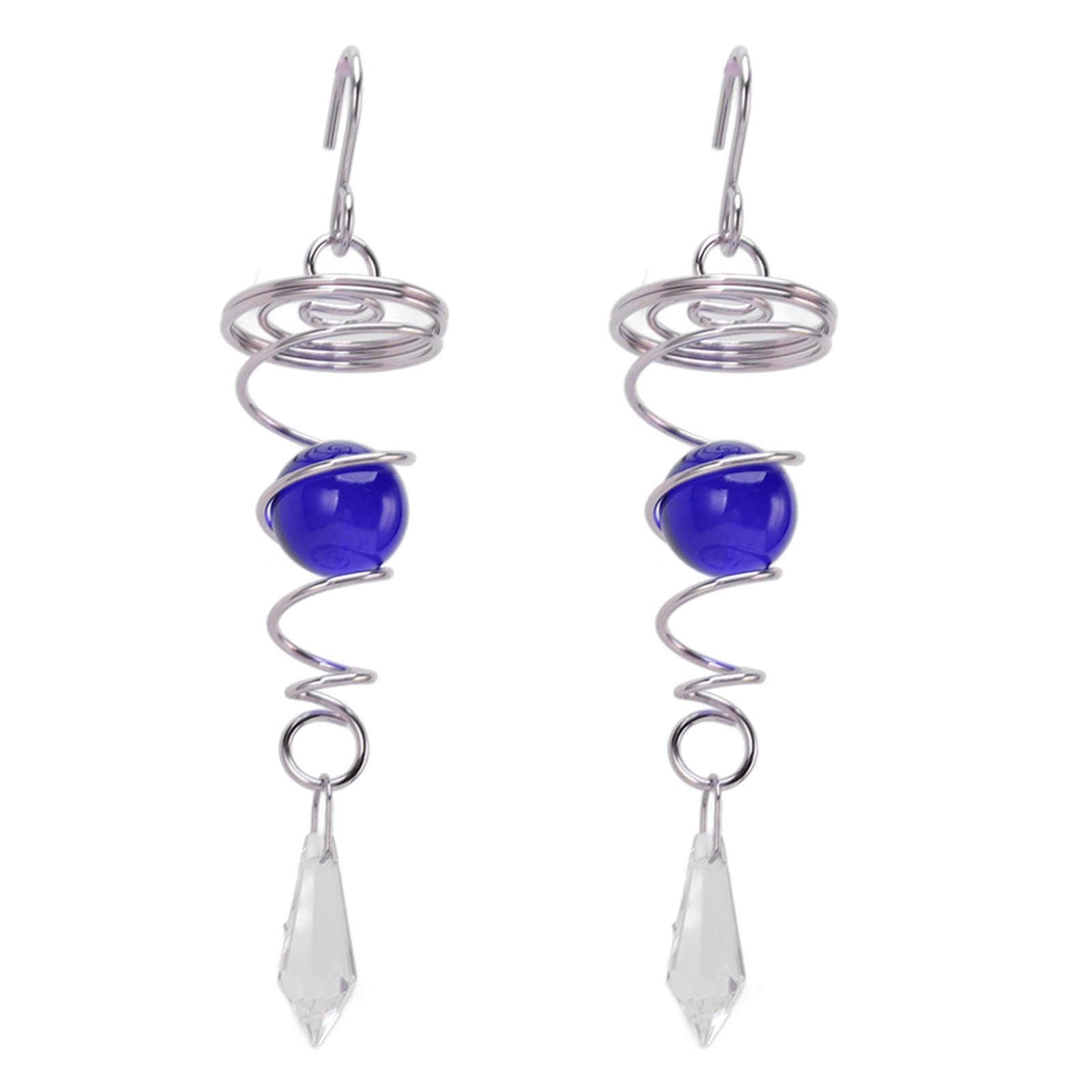 2Pcs Gazing Ball Spiral Tail Wind Spinner Stabilizer Stainless Steel Spiral Wind Chimes for Outside blue