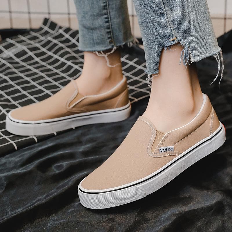 White Canvas Shoes Women Couple Slip on Flat Comfortable Casual Shoes Fashion Platform Ladies Vulcanized Shoes Zapatillas Mujer 35 khaki