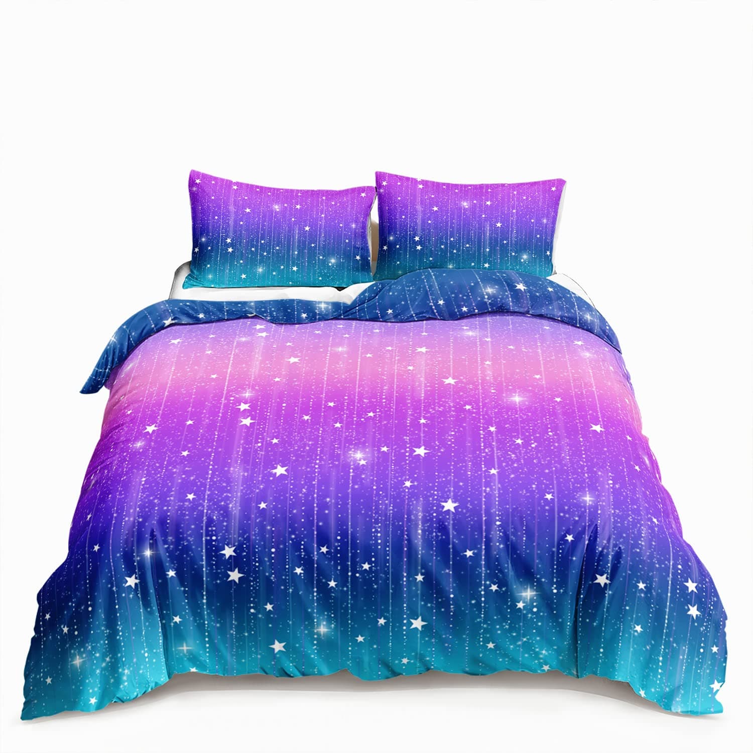Galaxy Comforter Sets, 3D Outer Space Themed Bedding, All-Season Quilted Duvet, for Children Boy Girl Teen Kids with Pillow Sham 150x200cm 3pcs