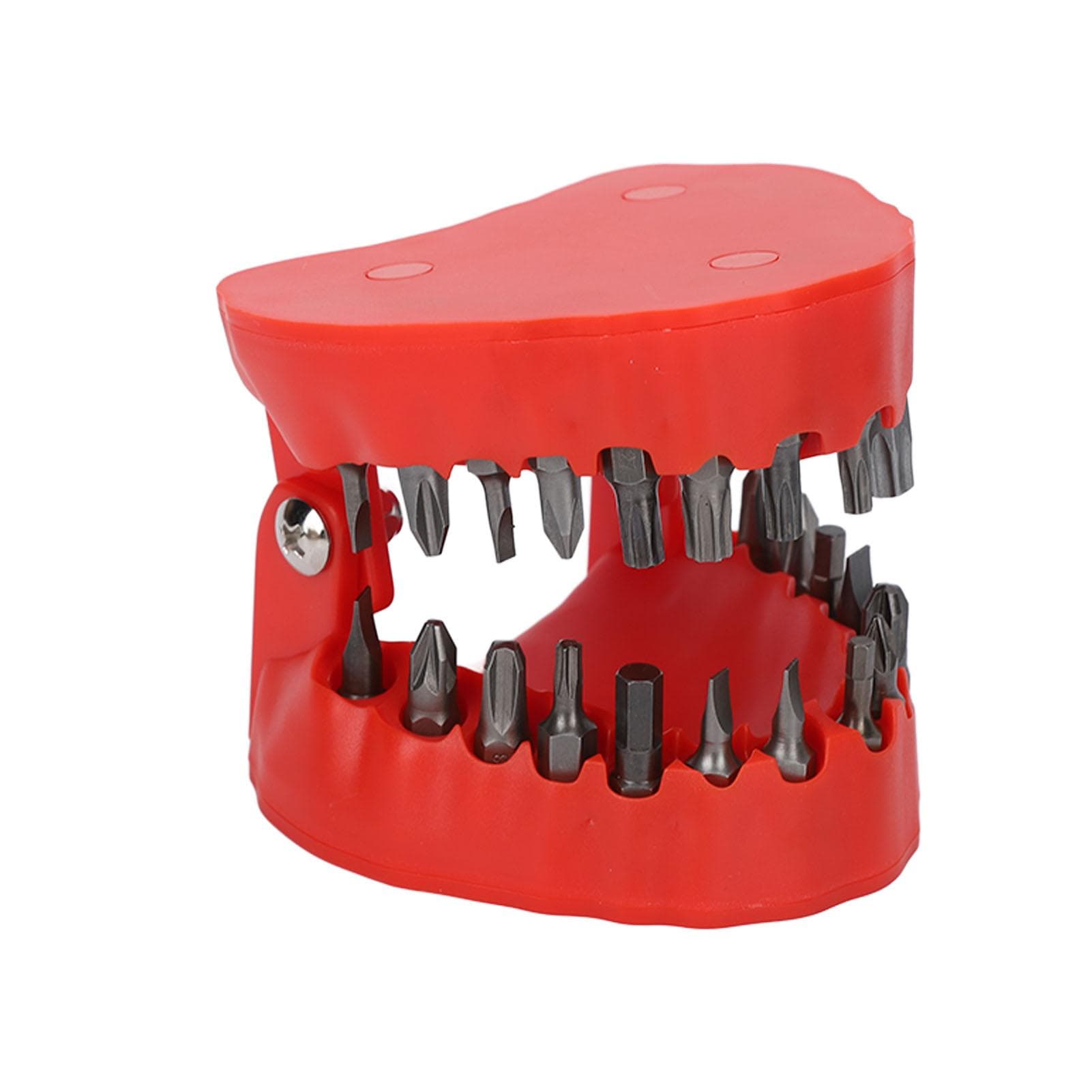 Denture Drill Bit Holder Teeth Model Shaped Full Opening Screwdriver Bit Organizing Holder with 28 red