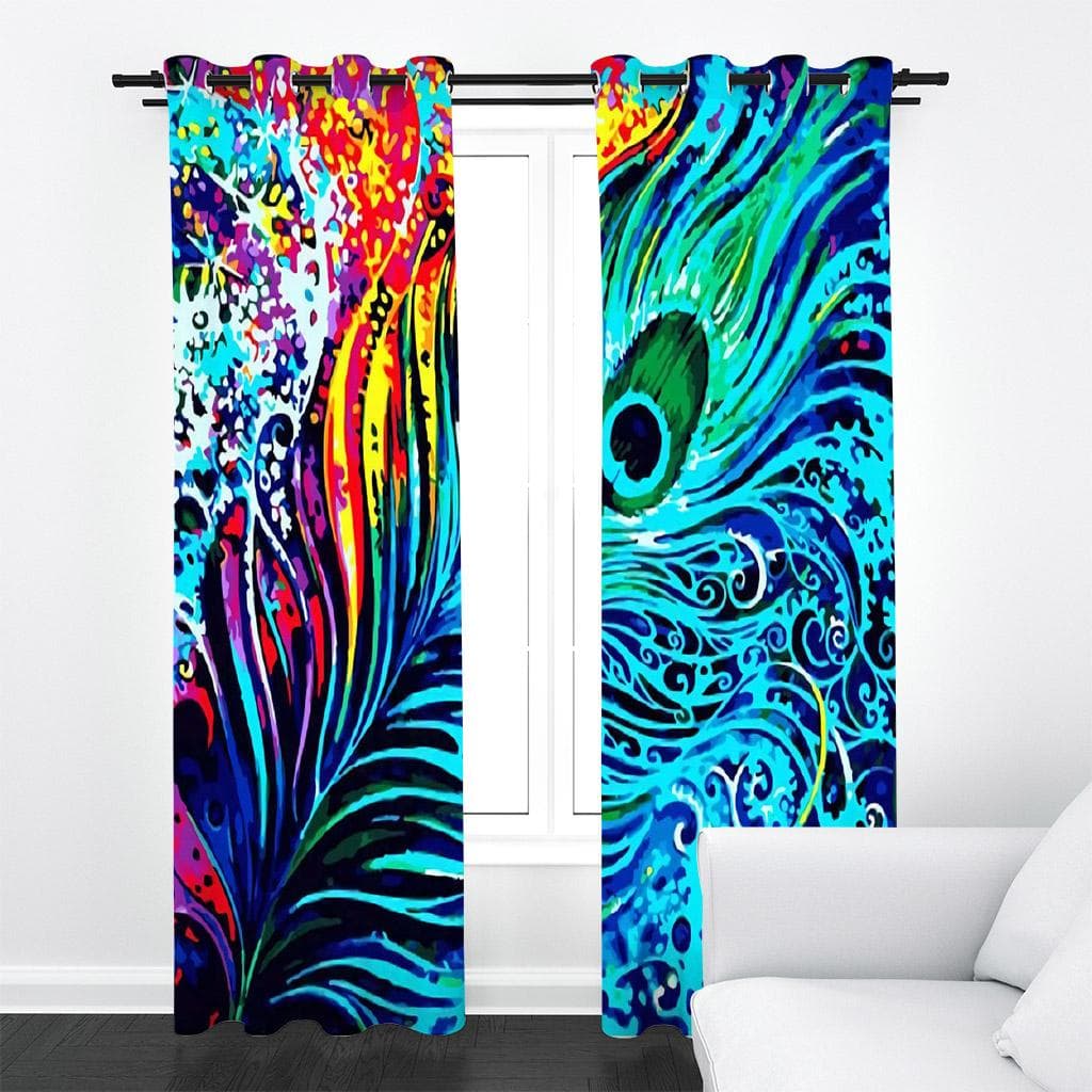 Wild Animal Peacock Beautiful Tail Feathers 3D Digital Printing Bedroom Living Room Window Curtains 2 Panels 100W160H(CM)40x63in&Grommet Top
