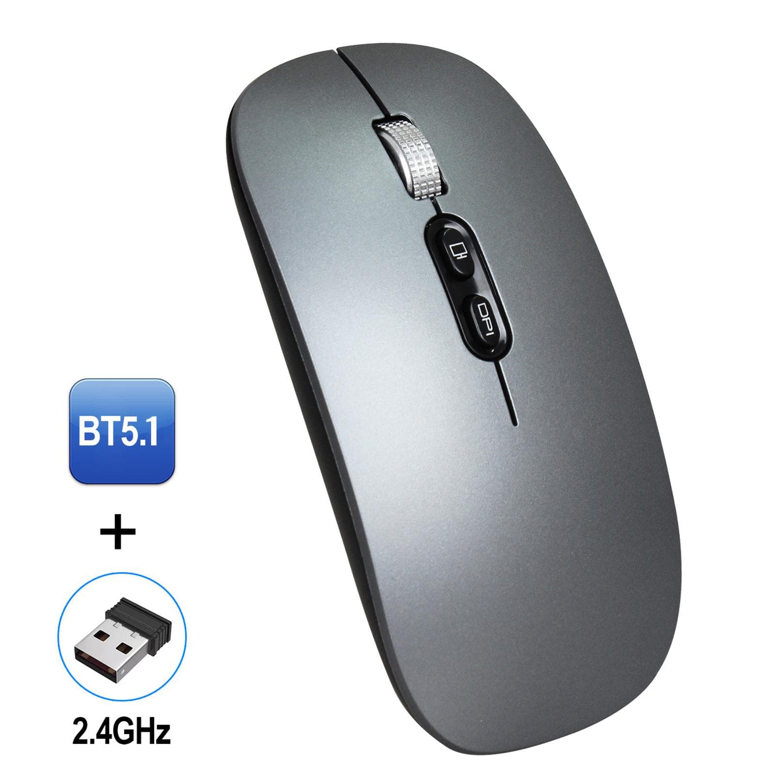 M103 2.4G+BT5.1 Wireless Dual-mode Mouse Ergonomic Office Mice 3-gear Adjustable DPI Built-in grey