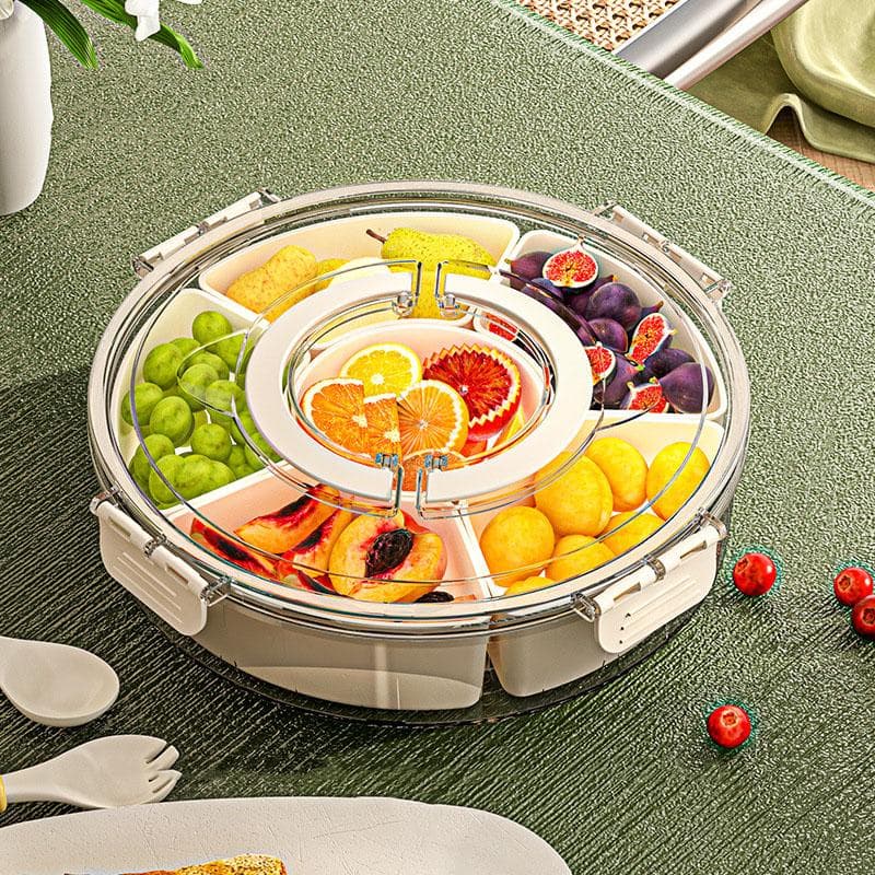 With Handle Six Division Rotating Fruit Tray Sealed Moisture-Proof Dry Fruit Tray Portable Modern Home Round Snack Box With Lid