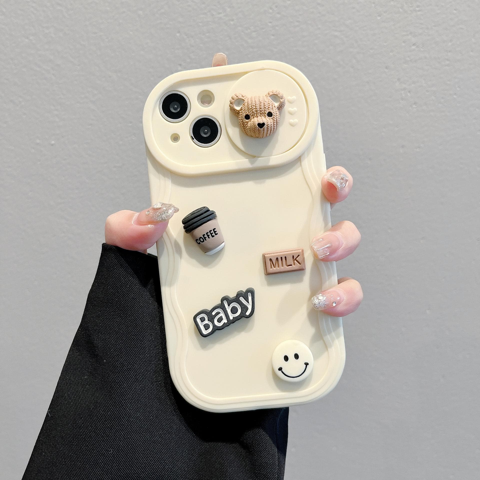 Wavy Push Window Suitable for Apple 16PRO Coffee Bear Mobile Case IPhone XR/11 Full-inclusive Anti-fall Protection Case Apple 16PROMAX
