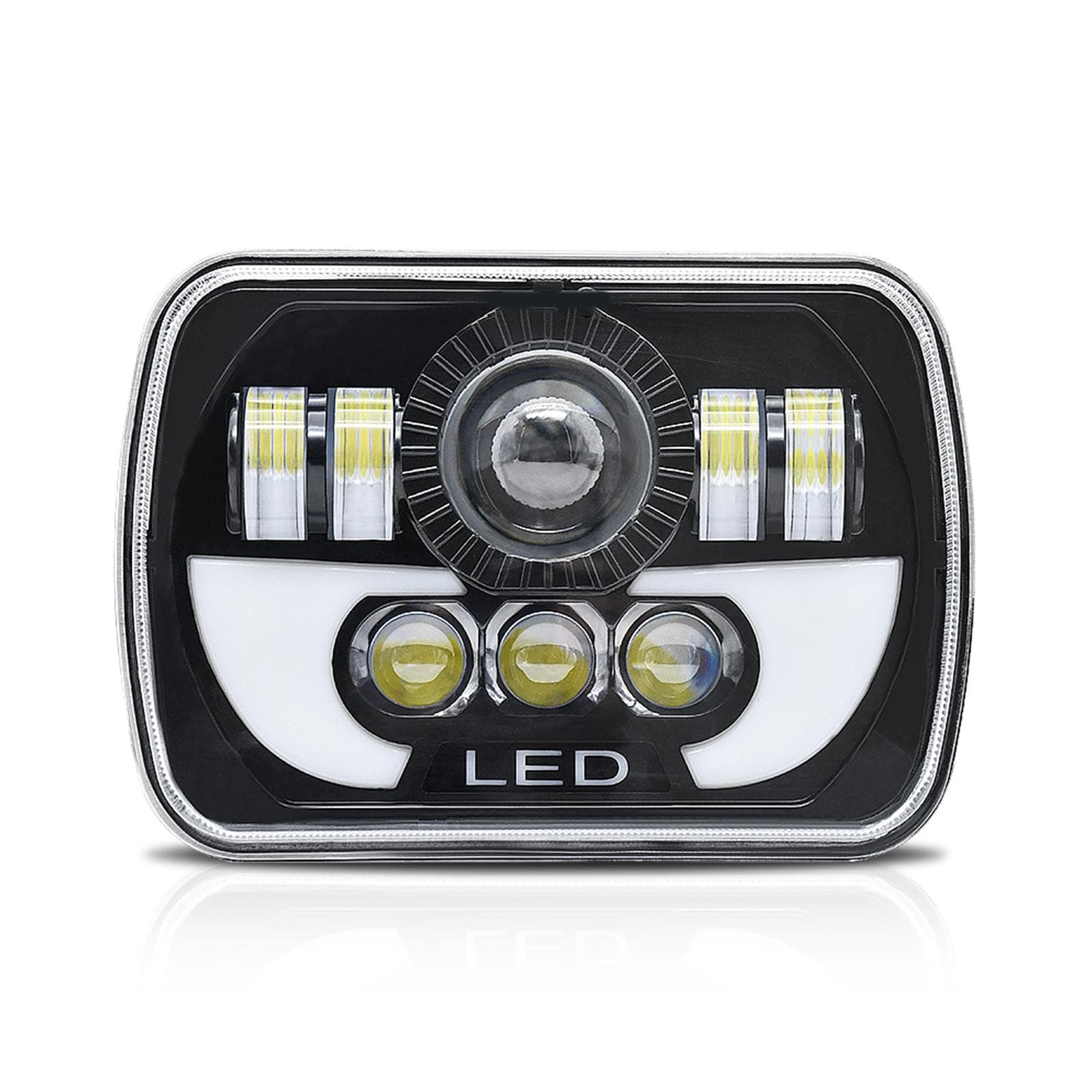 2Pcs 7 Inch LED Headlight 7x6 or 5x7 Inch Headlamp with HighLow Beam and DRL 180W IP67 Waterproof 1 Pack black