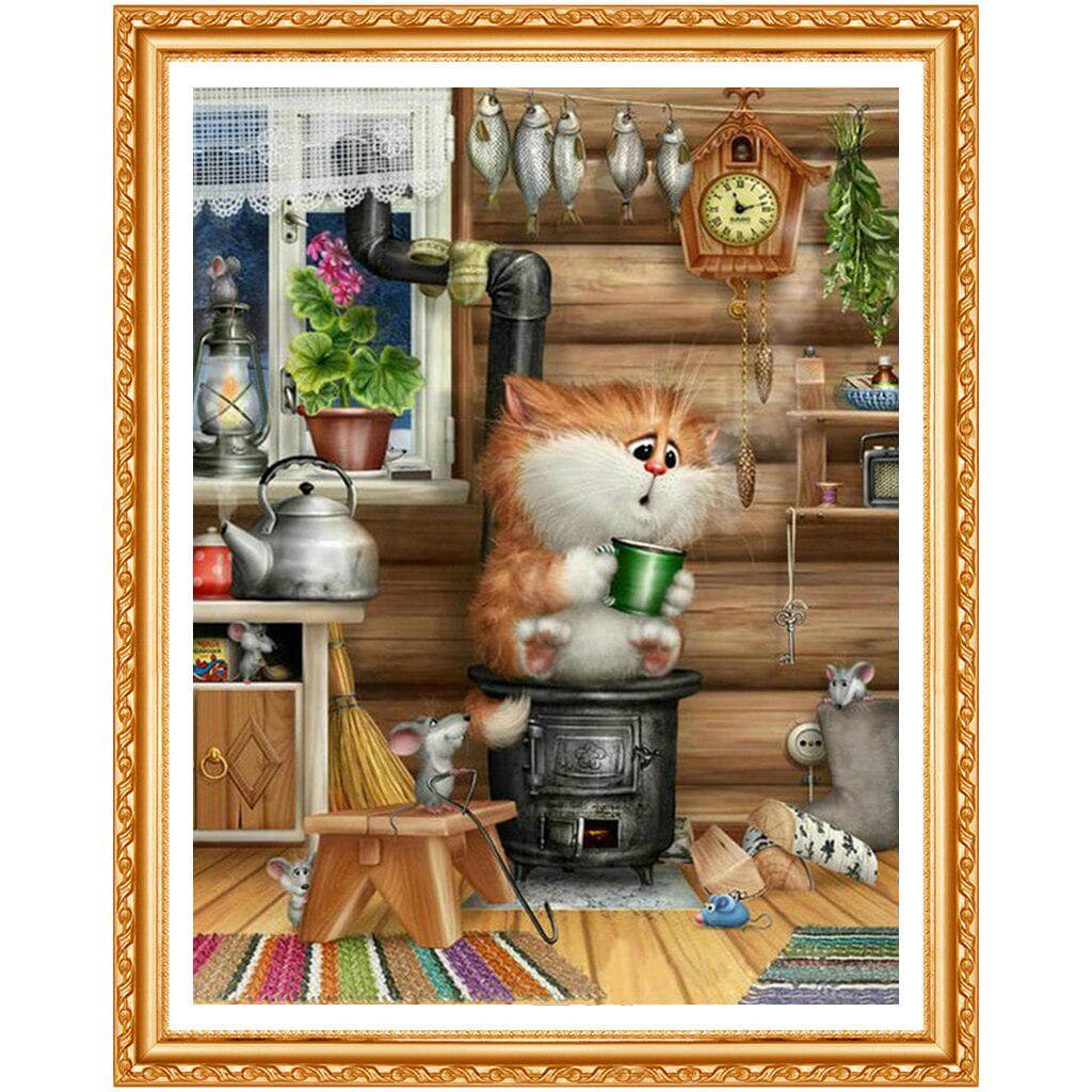 Diamond Embroidery Cartoon Cat Pattern Rhinestones Pictures Diy Diamond Painting Cross Stitch 20X30CM