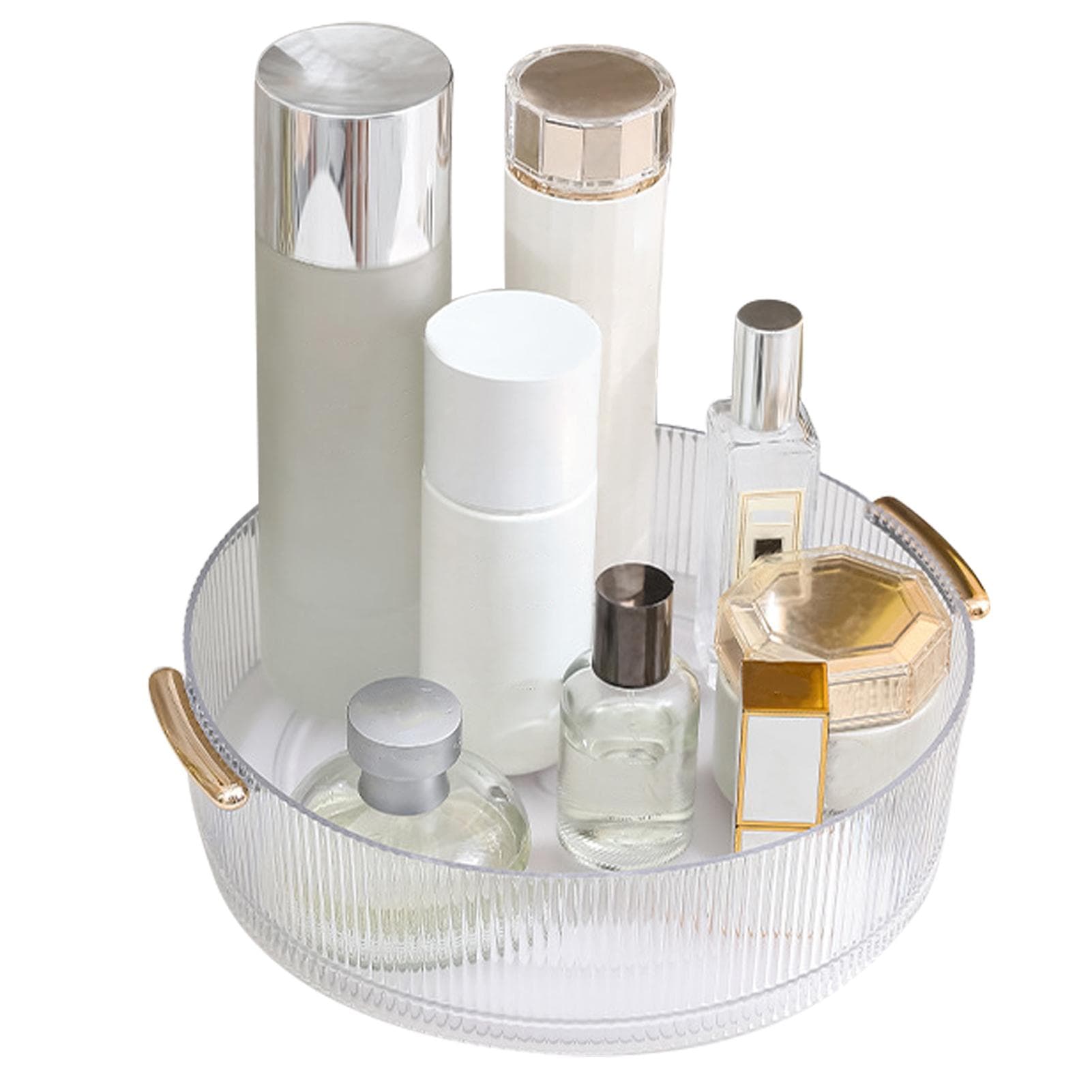 360 Rotating Cosmetic Organizer Texture Storage Rotating Makeup Desk Organizer with Handle for transparent