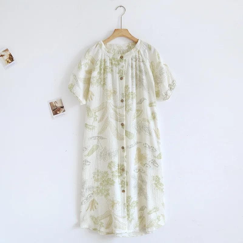 Round Neck Countryside Style Cardigan Button Short Sleeved Women's Cotton Spring and Summer Short Sleeved Vestidos Mujer XL