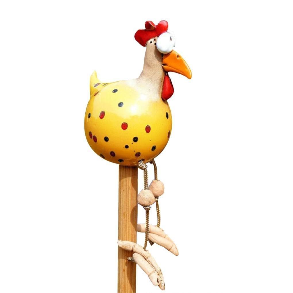 Funny Big Eyed Chicken Statue Wooden Stake Decoration Long Foot Hen Sculptures Garden Fence Art Decoration Resin Crafts yellow