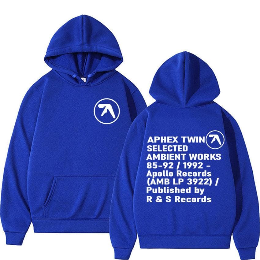 Aphex Twin Ambient Works Records Print Hooded Women Unisex Harajuku Hip Hop Punk Sweatshirt Fashion Casual Fleece Hoodie Streetwear XL blue
