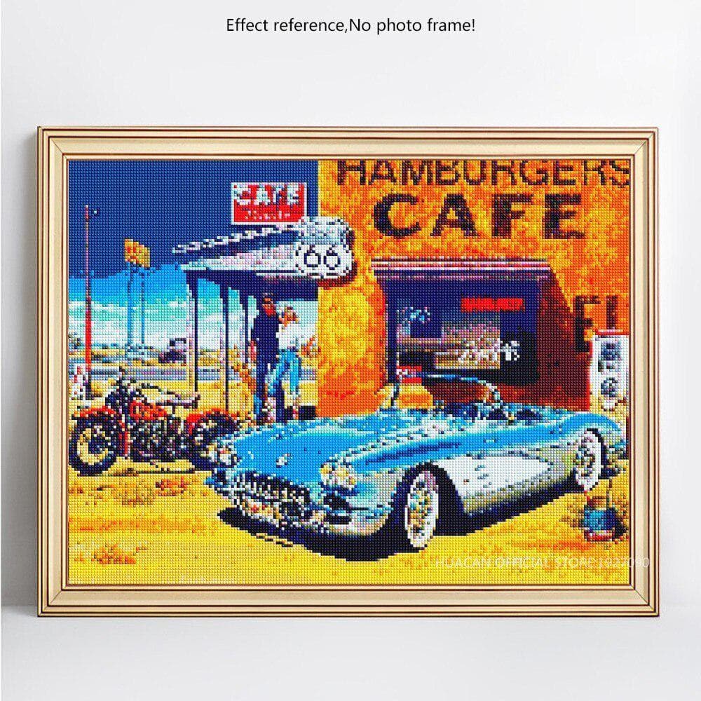 5D DIY Diamond Painting Round Drill Scenic Car Rhinestone Picture Embroidery 20X30