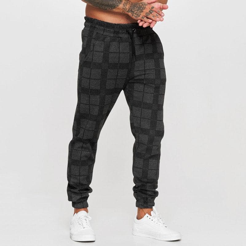 Men's Cargo Pants Fitness Gyms Sweatpants Mens Clothes Jogger Men's Casual Pants Plaid Trousers Fashion Streetwear S black