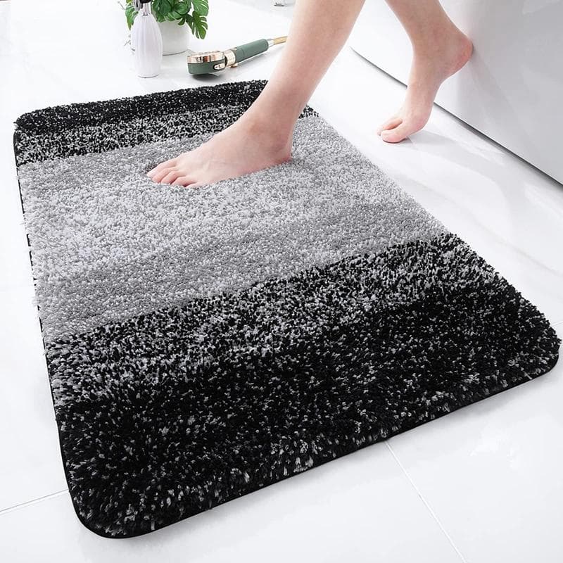 Olanly Shower Rug Non-Slip Bath Mat Super Absorbent Luxury Bathroom Carpet Soft Microfiber Foot Rug Floor Bedroom Home Stone Rug 41x61cm (16x24 inch) black