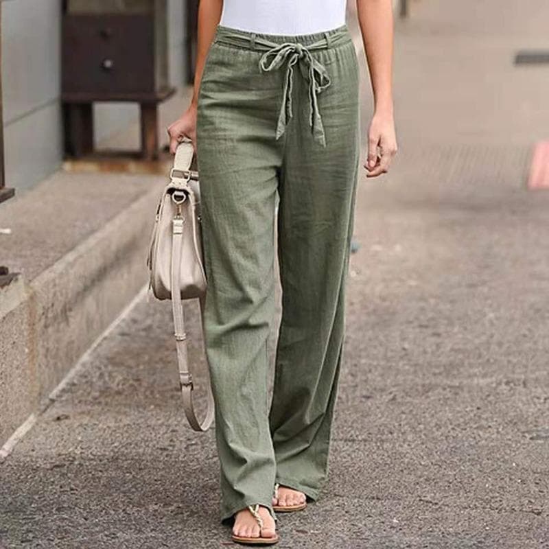 Summer Elastic Waist Solid Color Wide Leg Pants Loose Pants Female XXL green