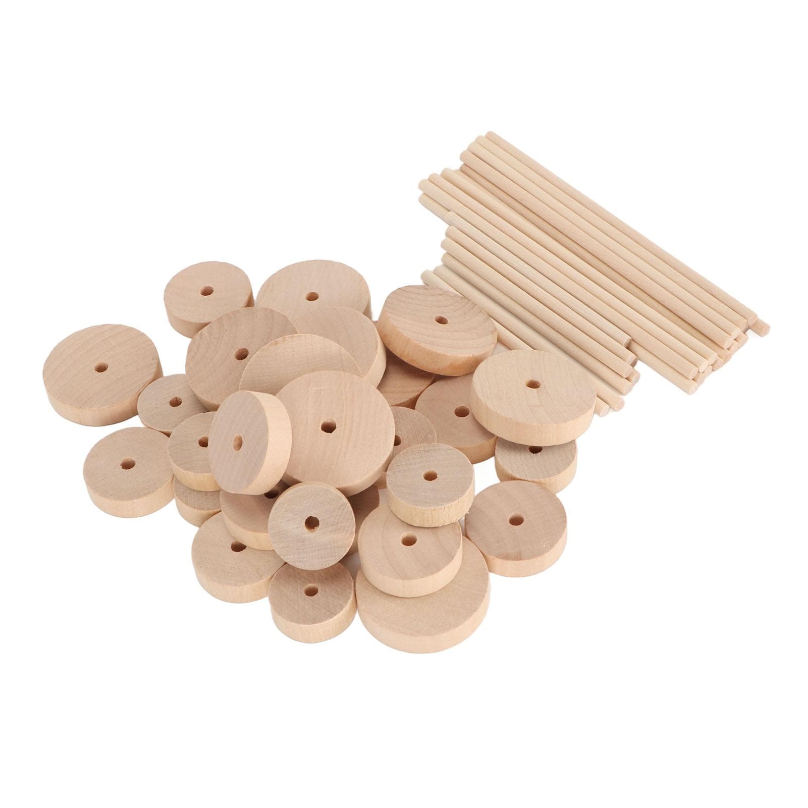 Unfinished Wood Wheels DIY Polished Round Wheel Wooden Pieces for DIY Project Painting Decoration