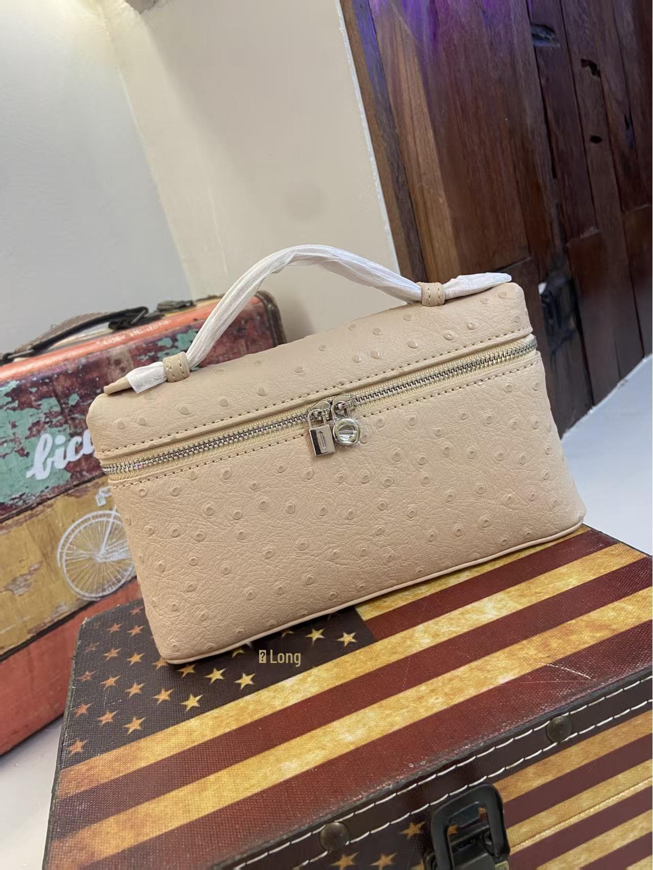 Forest Green Handheld Women's Ostrich Pattern Square Shoulder Bag Regular Packaging (Plain Metal)