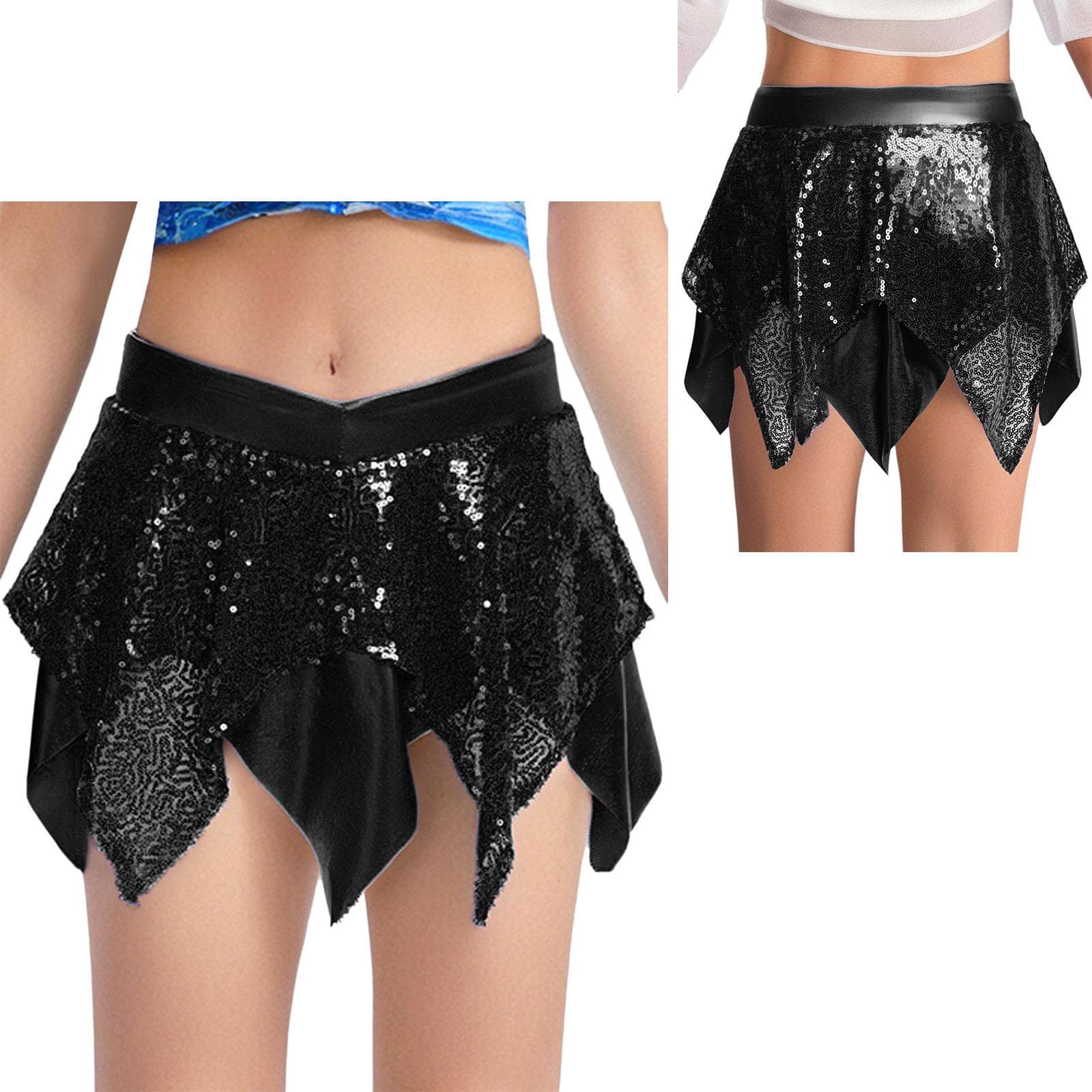 Sparkling Metallic Dance Skirt for Kids Girls: Shiny Sequins Asymmetric Design for Jazz, Hip-Hop & Performance 5-6 Years black