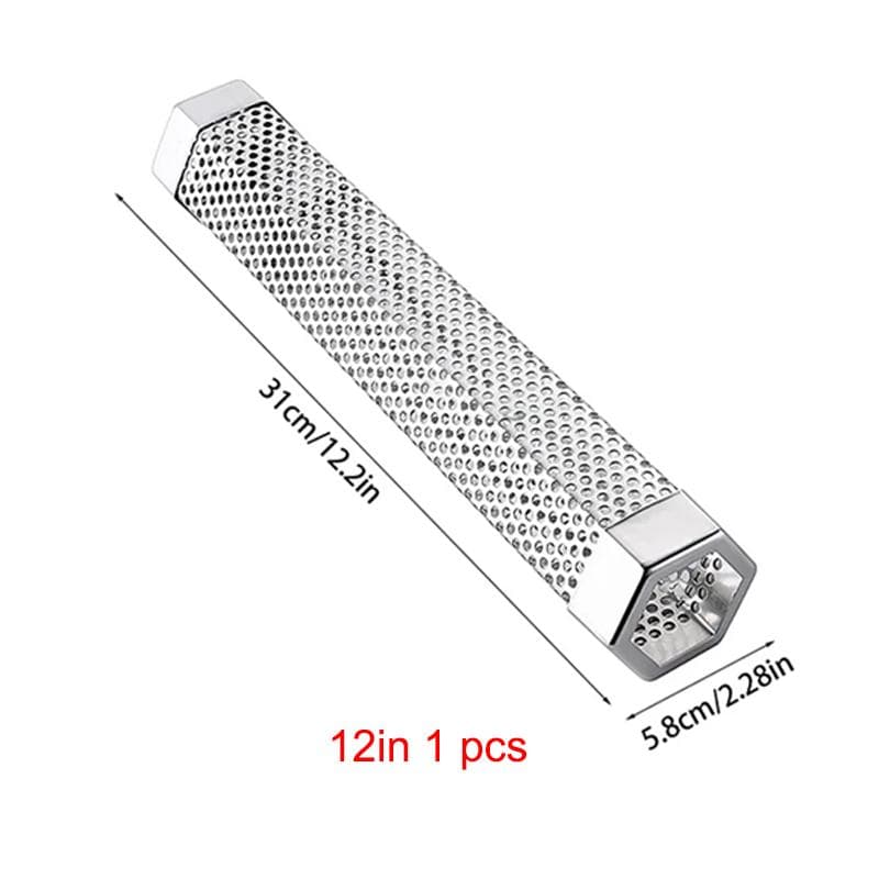6/12 inch BBQ Stainless Steel Grill Tube Perforated Mesh Filter Gadget Barbecue Hexagon Spice Box 12 inch