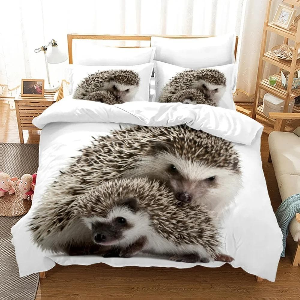 Hedgehog Duvet Cover KingQueen Size,Cute Brown Hedgehog Pattern Print Quilt Cover for Kids Girls Boy,animal Theme Bedding 70x133cm 2pcs