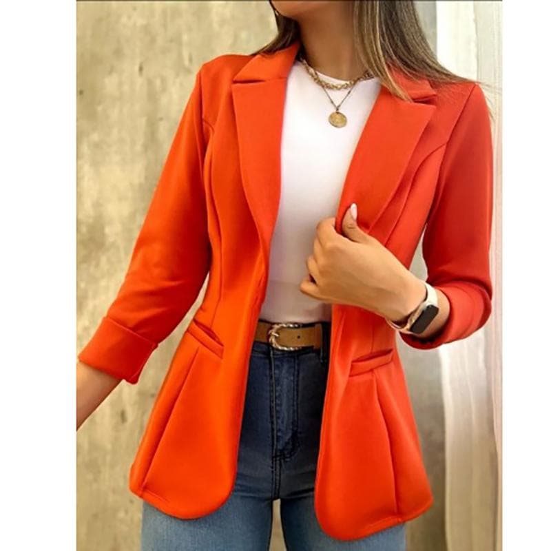 Autumn Solid Color Minimalist Long Sleeve Blazer Suit Collar Jacket Women's Coats Clothing XL red