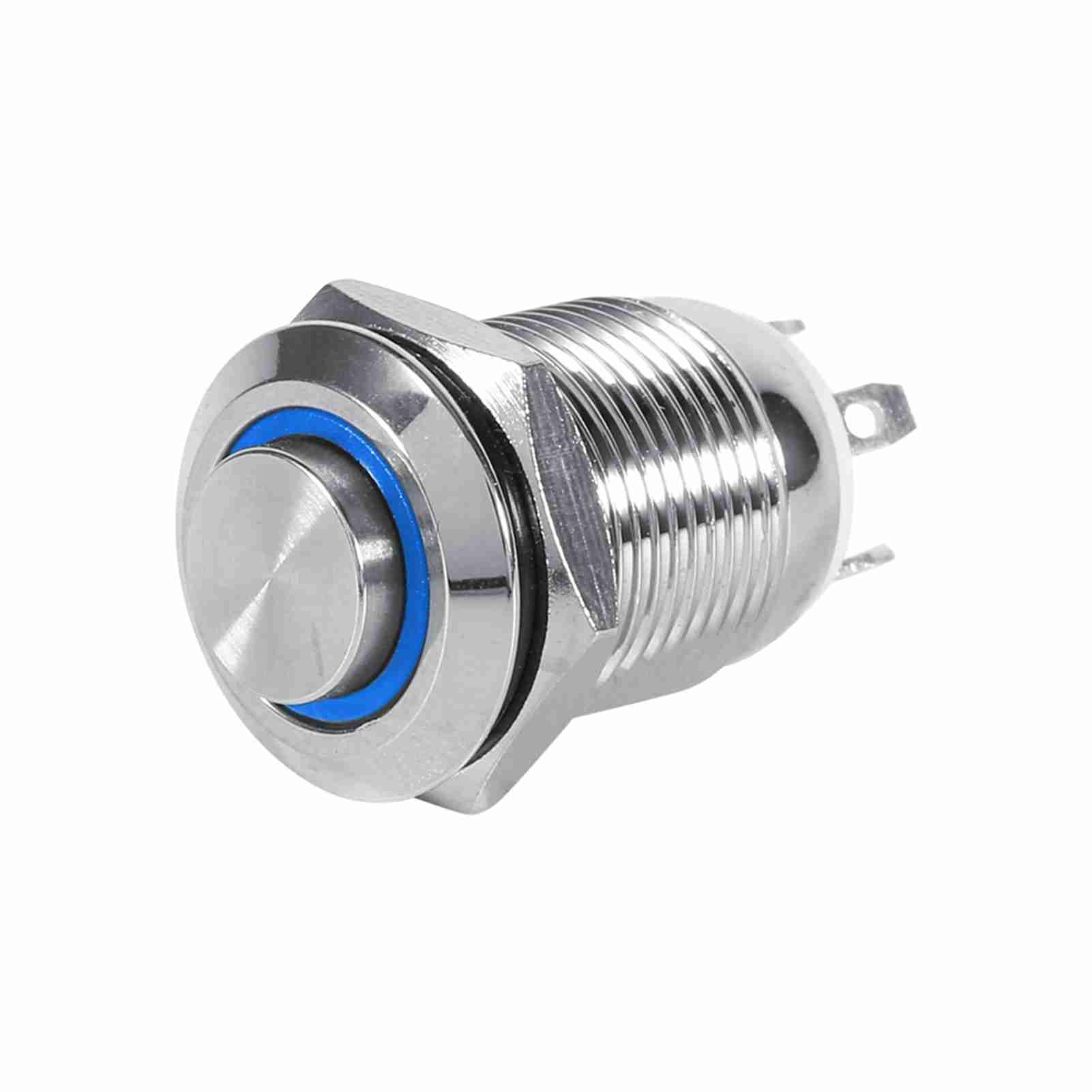 12mm Waterproof Metal Momentary Push Button Switch High Flush 4 Pin White LED 3V