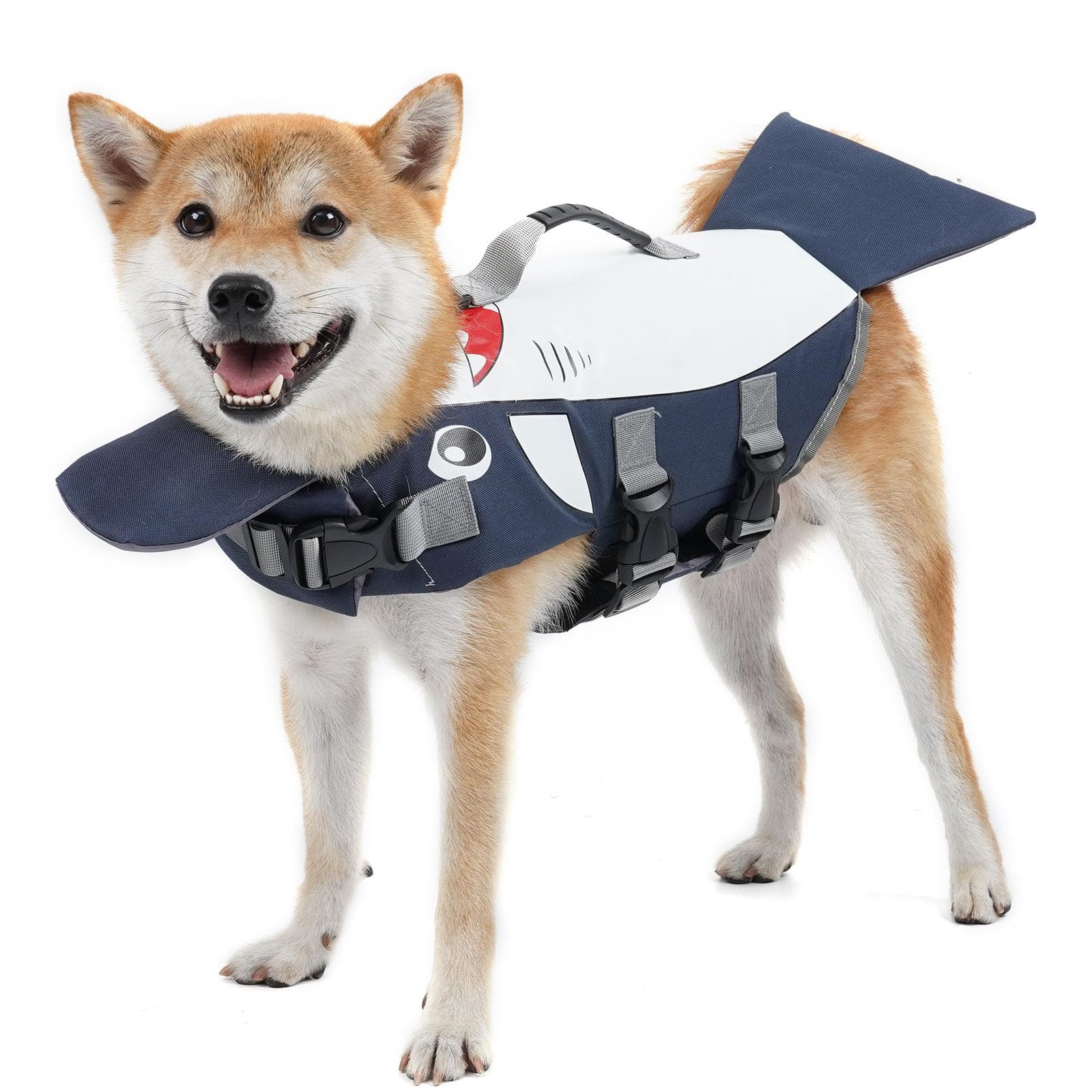 Dog Life Jacket with Handle Adjustable Fit Cute Swimming Vest S dark blue